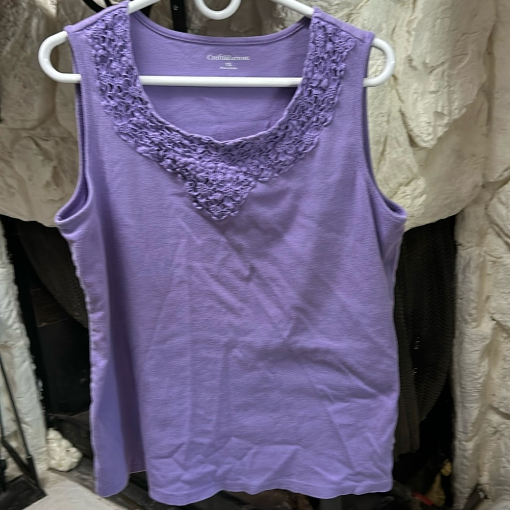 Lavender Croft & Barrow tank with crochet floral lace neckline
